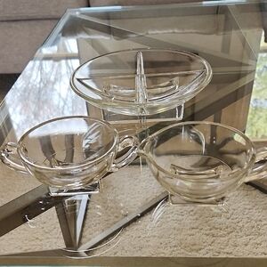 MCM Clear Glass Sugar, Creamer And Candy/Nut Set